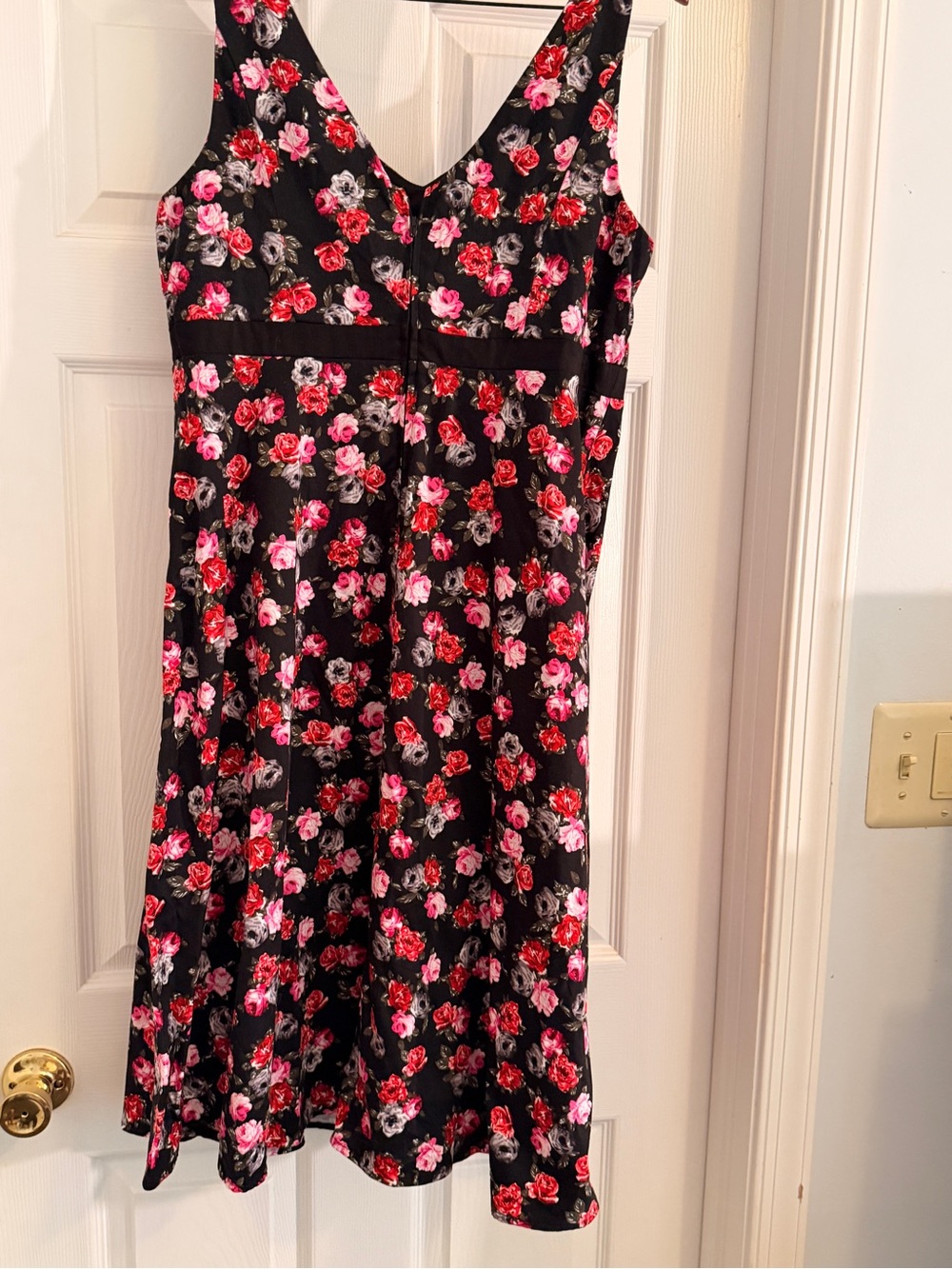 Torrid Black Midi Dress with Pink & Red Rose Print